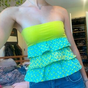 y2k strapless ruffle tube top